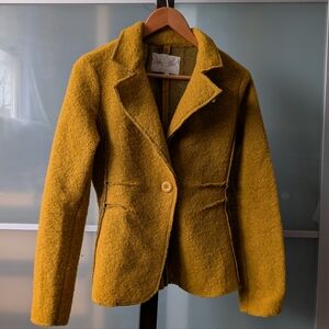 🇮🇹 Beautiful Textured Mustard Yellow Single-Button Blazer Jacket - S